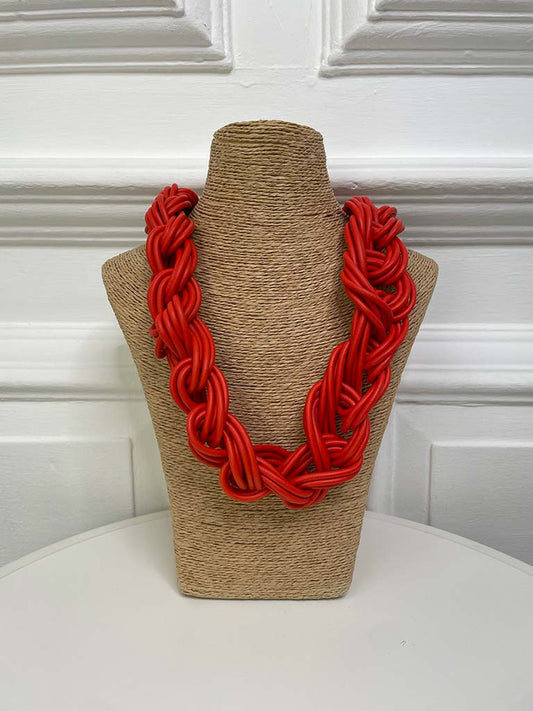 Knot Chain Statement Necklace - Scarlet