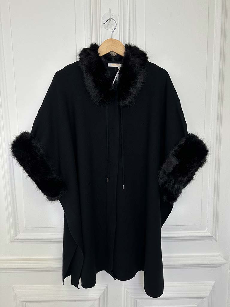 Malissa J Faux Fur Cape - Black