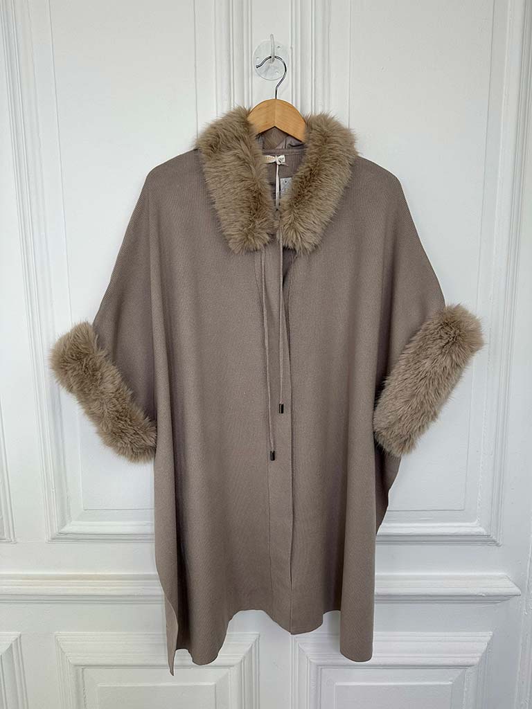 Malissa J Faux Fur Cape - Stone