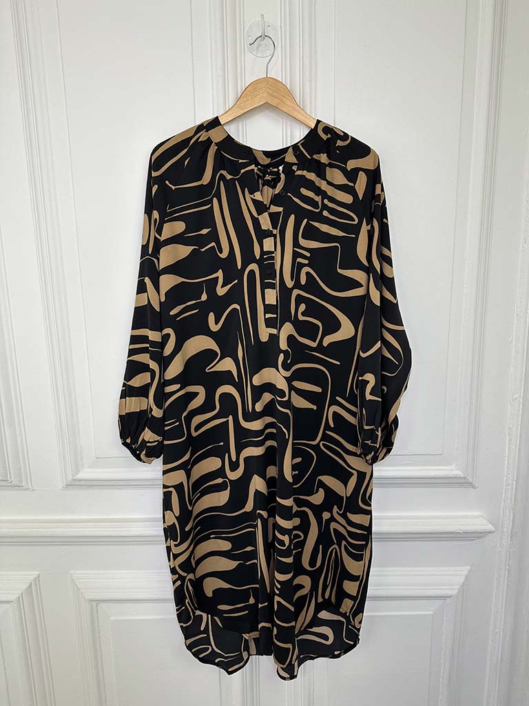 Malissa J Abstract Tunic Dress - Black & Camel