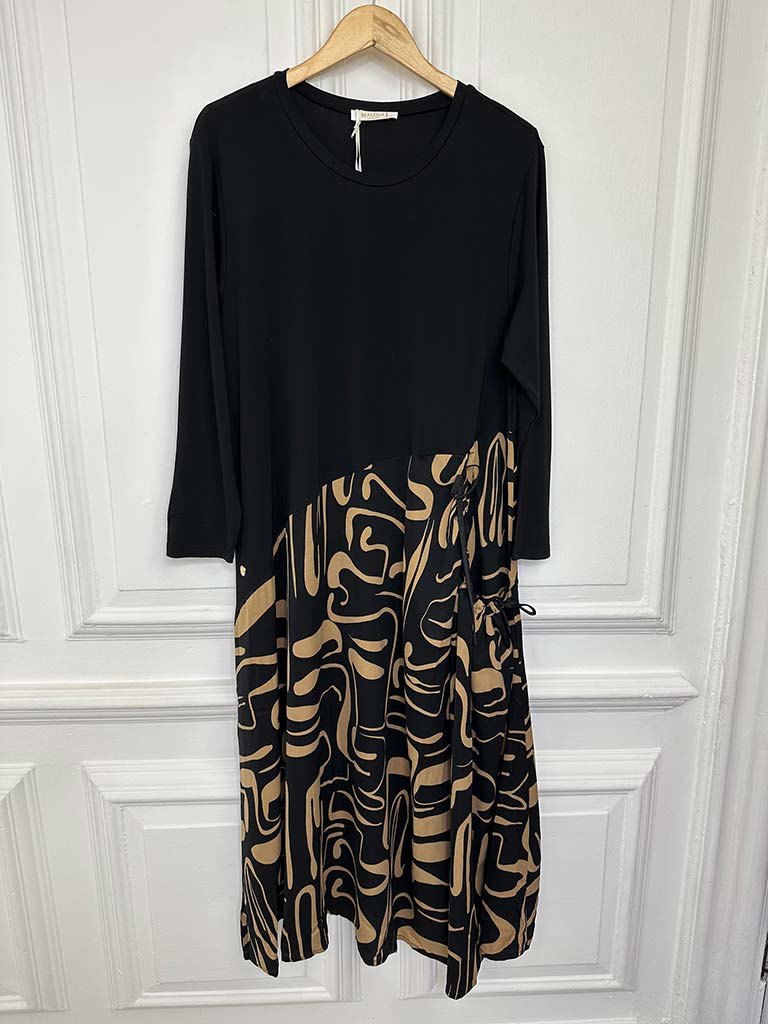 Malissa J Abstract Pocket Tie Dress - Black & Camel