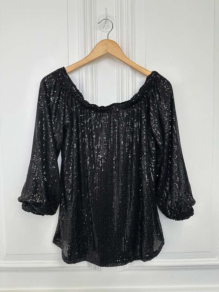 Malissa J Sequin Bardot Top - Black