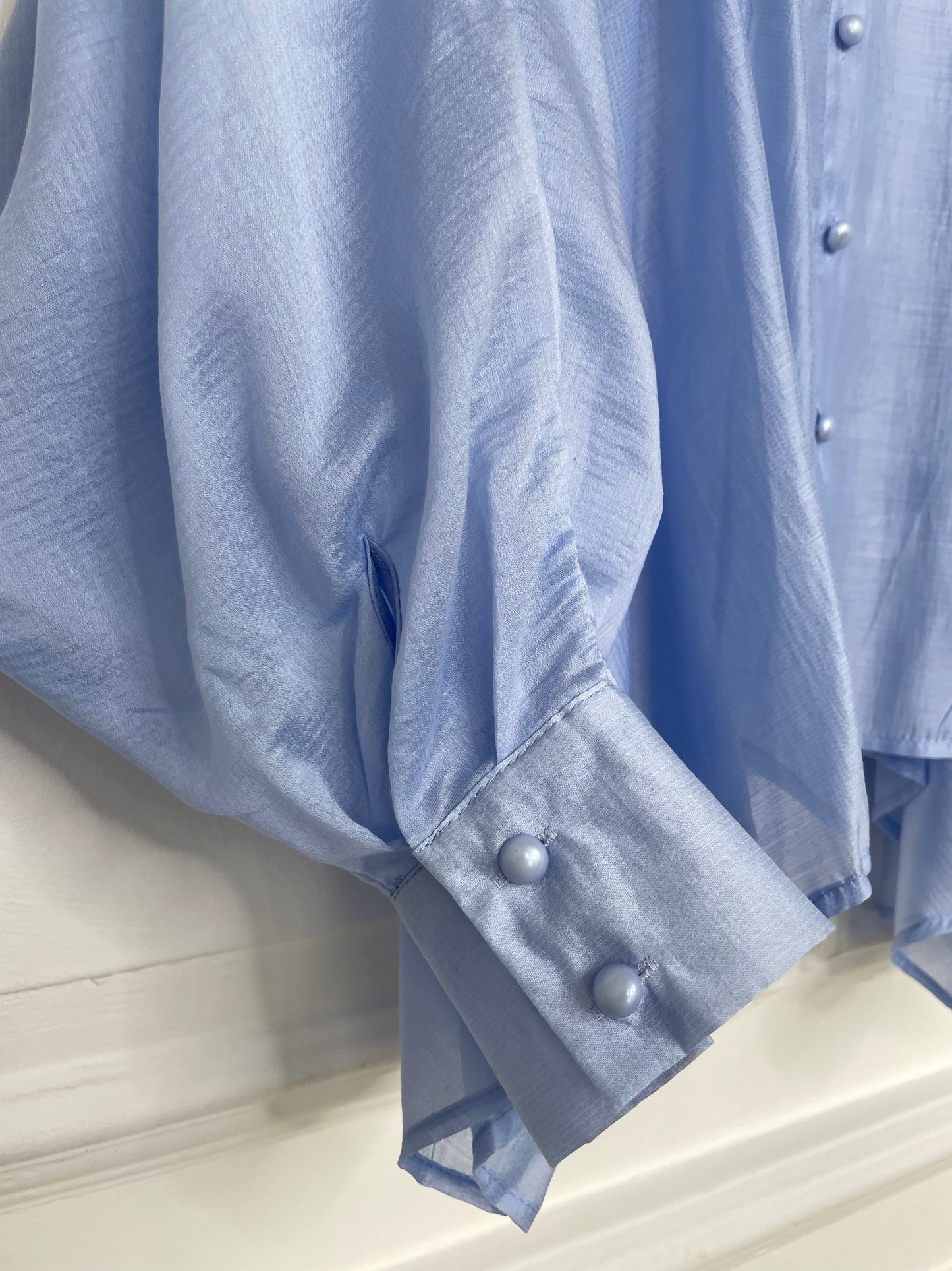 Sheer Batwing Blouse - Powder Blue