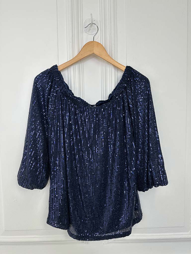 Malissa J Sequin Bardot Top - Navy