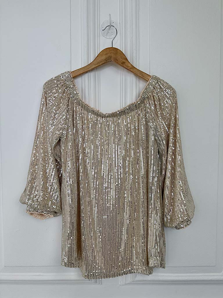 Malissa J Sequin Bardot Top - Champagne