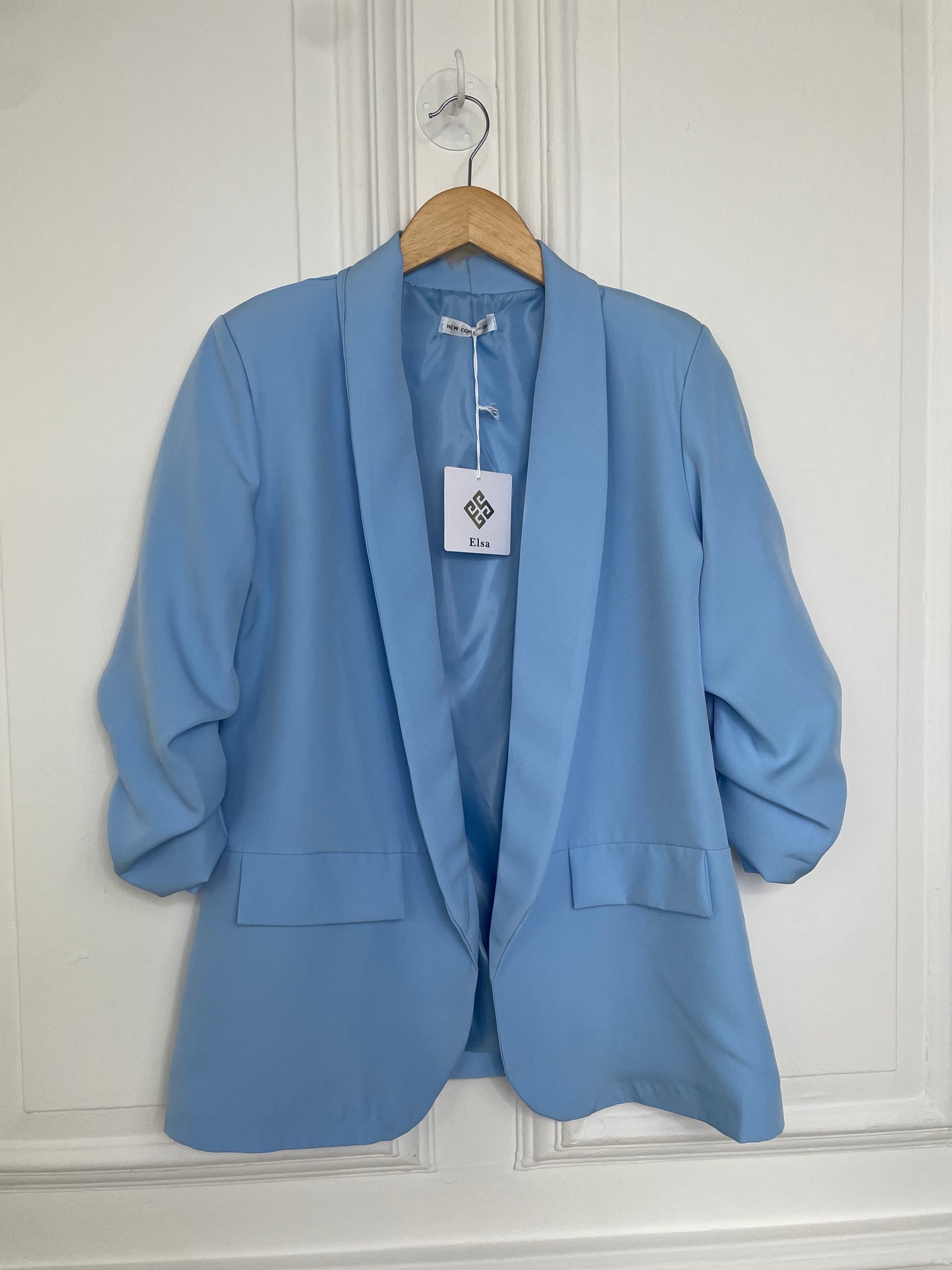 Ruched Sleeve Blazer - Sky