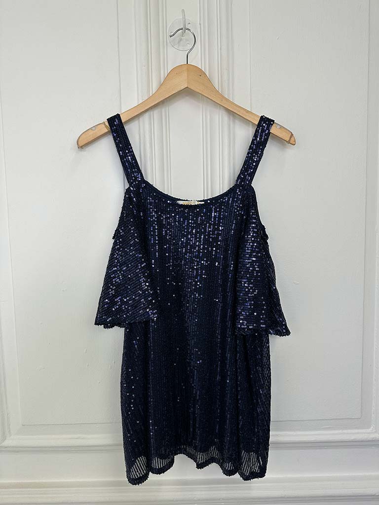 Malissa J Sequin Cold Shoulder Top - Navy