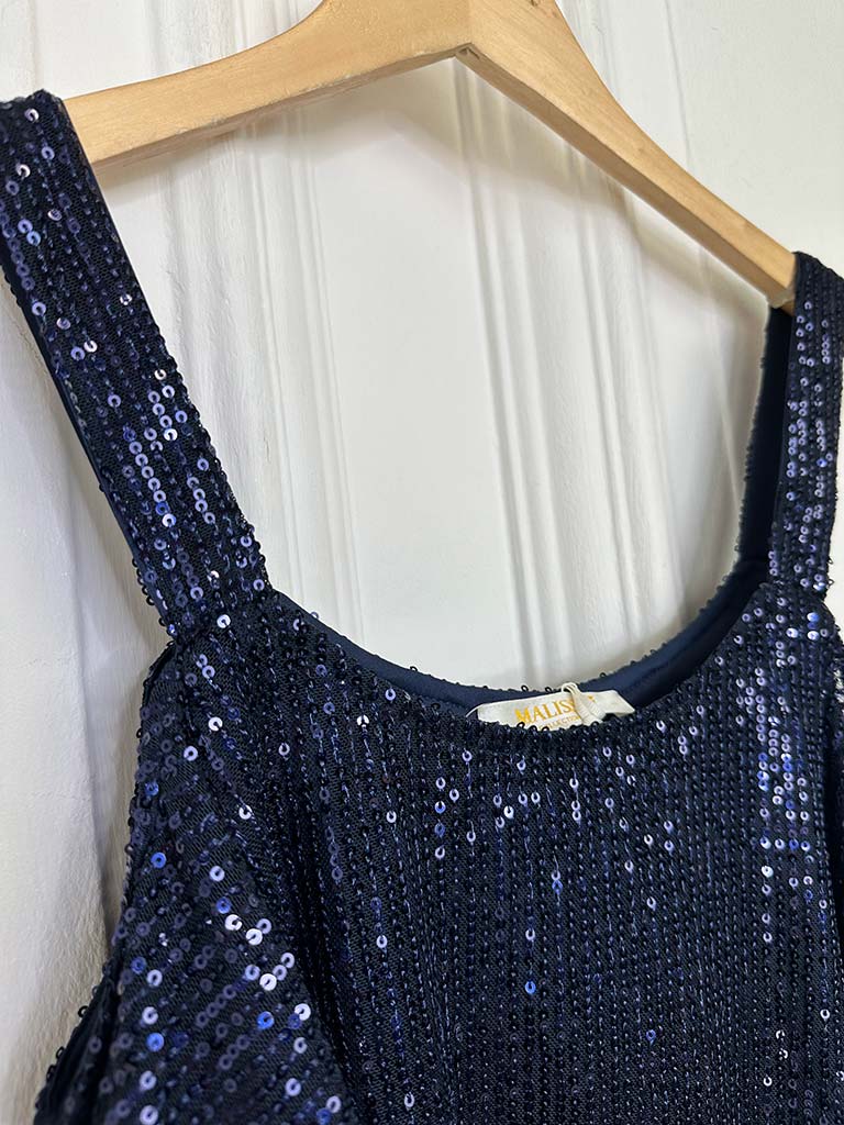 Malissa J Sequin Cold Shoulder Top - Navy