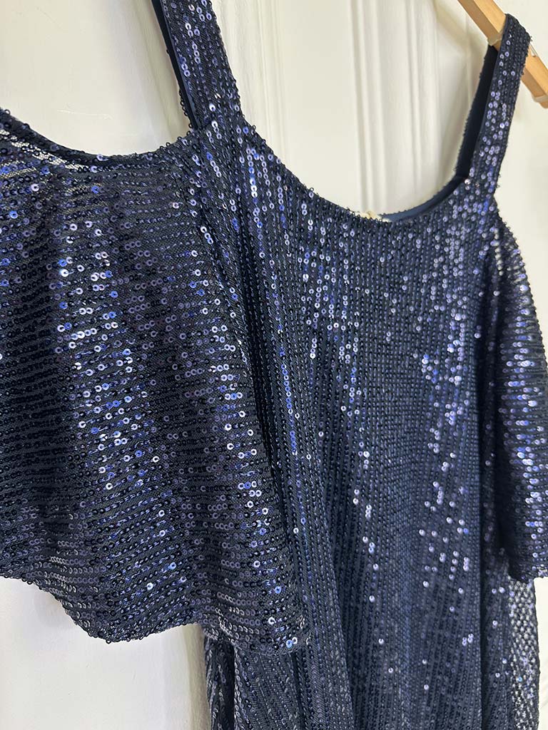 Malissa J Sequin Cold Shoulder Top - Navy