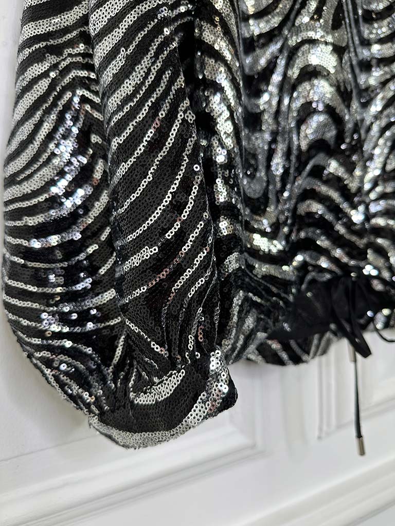 Malissa J Studio 54 Sequin Bomber Jacket - Silver