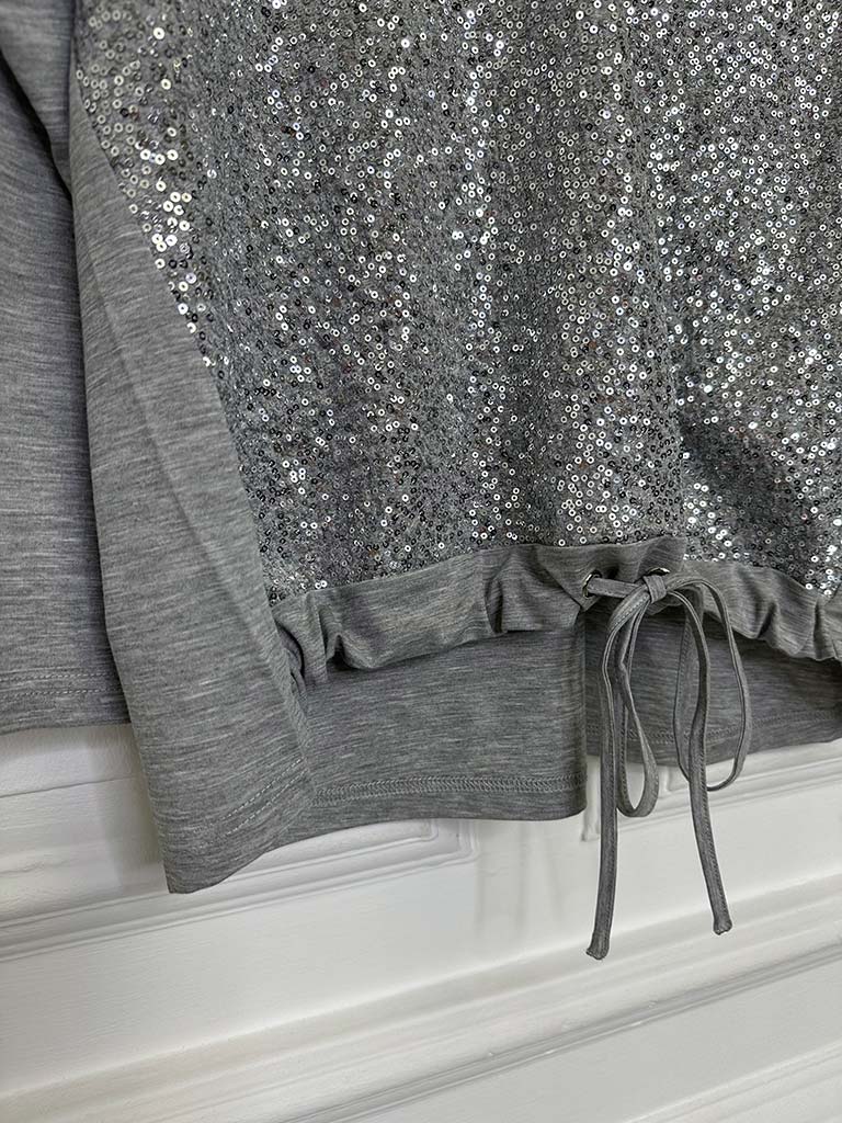 Malissa J Sequin Drawstring Top - Grey