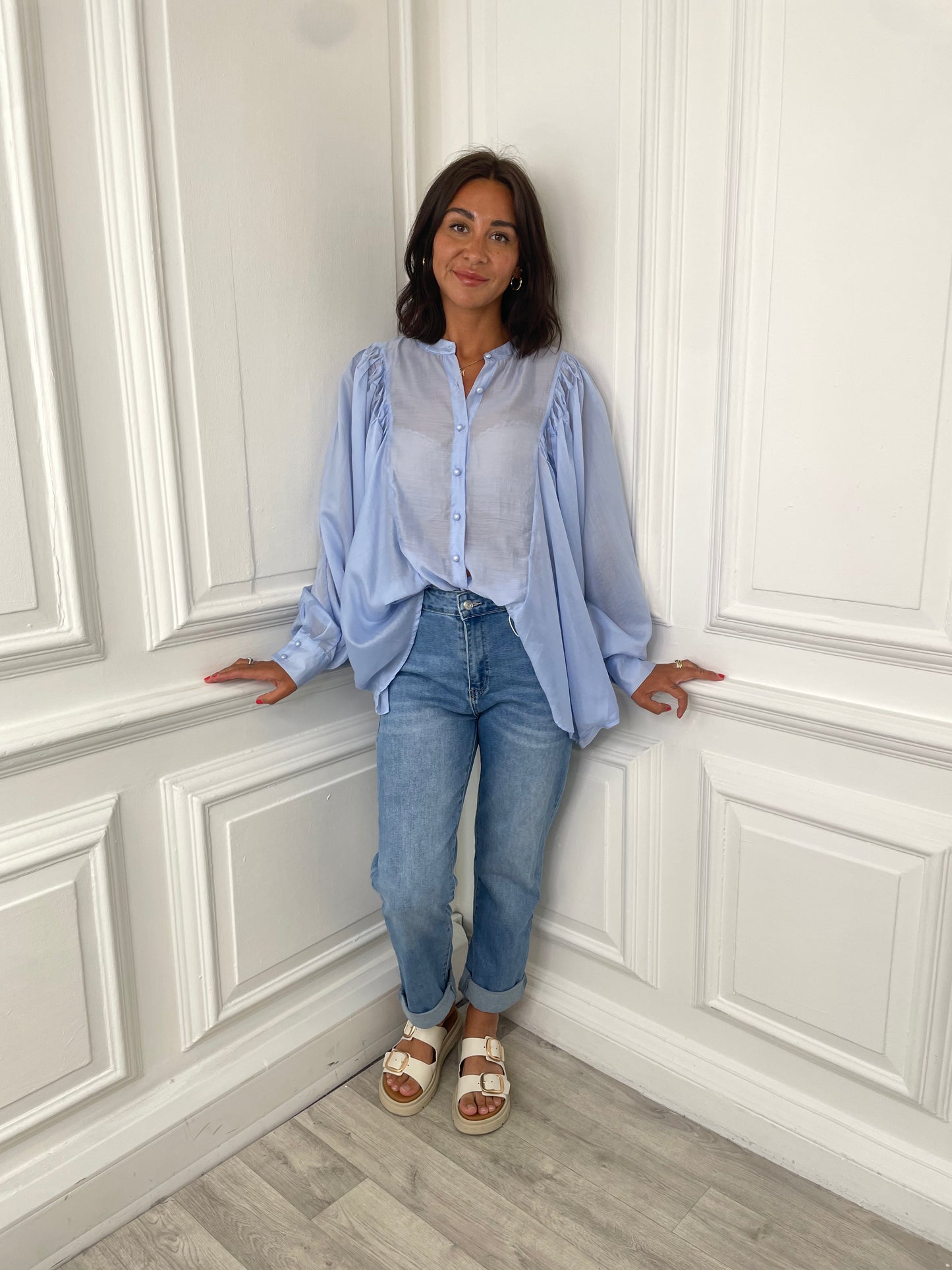 Sheer Batwing Blouse - Powder Blue