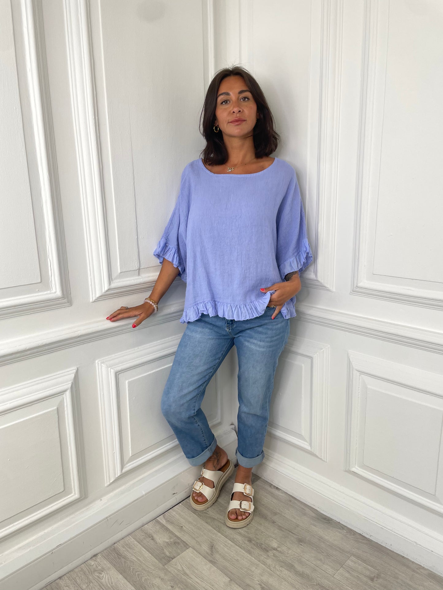 Cotton Frill Top - Cornflower