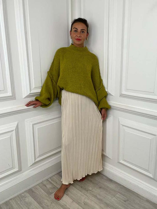 Chunky Exposed Seam Knit - Avocado