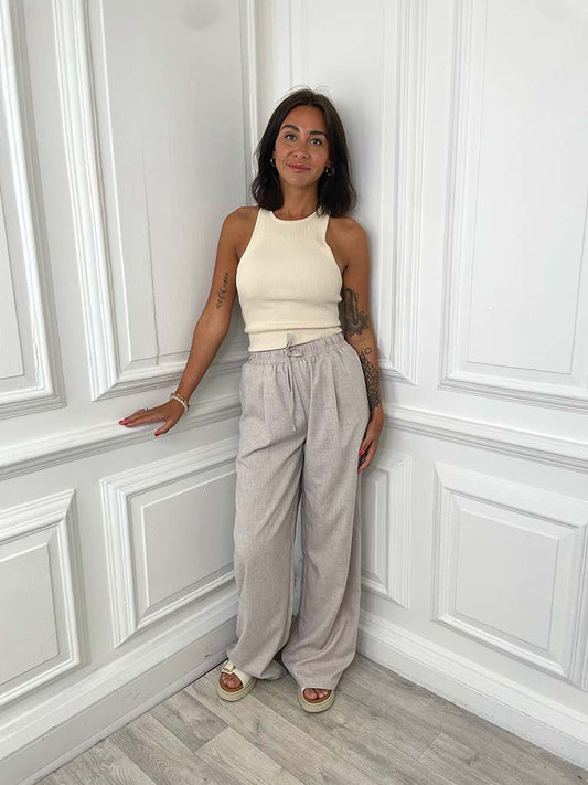 Pleat Front Wide Leg Trousers - Taupe