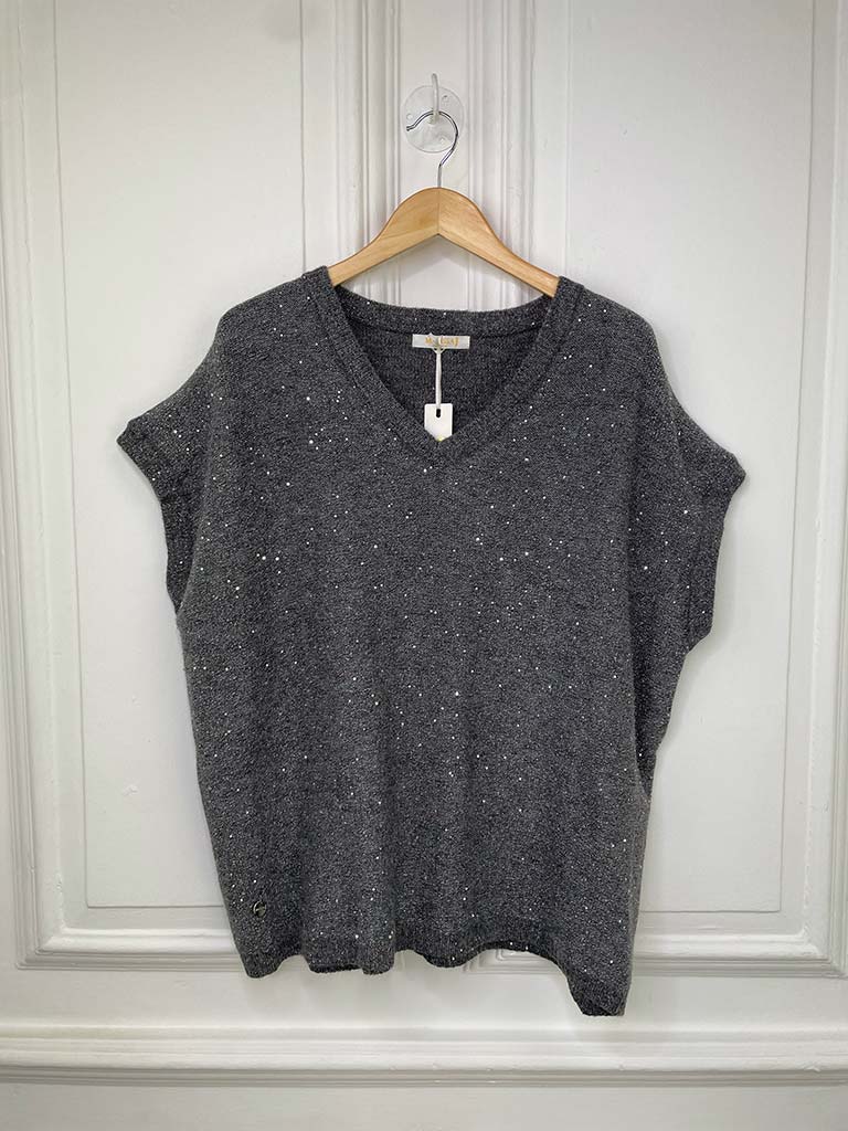 Malissa J Sequin Sleeveless Tank Knit - Pewter