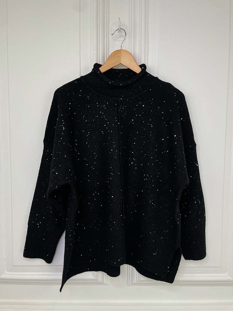 Malissa J Sequin Roll Neck Knit - Black