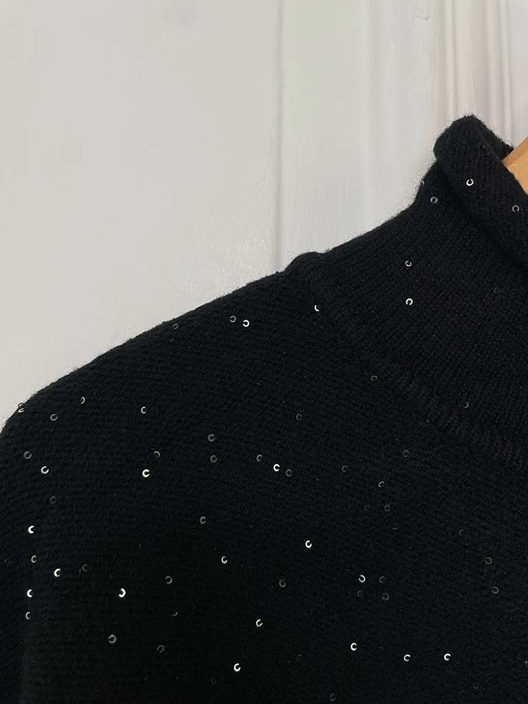 Malissa J Sequin Roll Neck Knit - Black