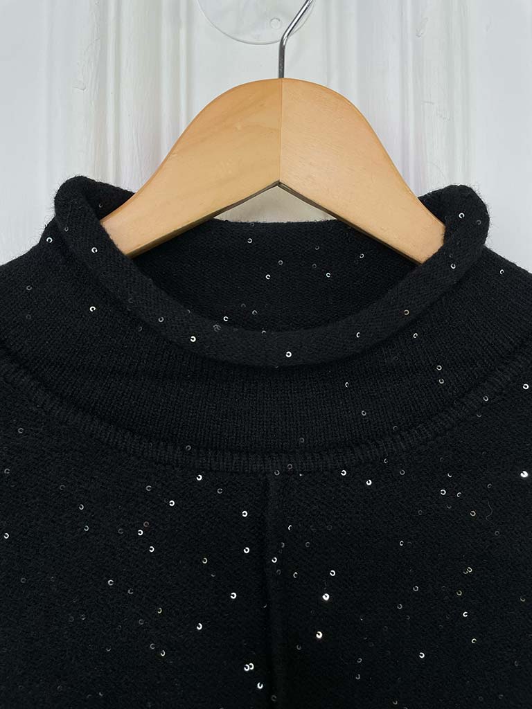 Malissa J Sequin Roll Neck Knit - Black