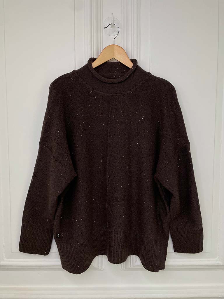 Malissa J Sequin Roll Neck Knit - Chocolate