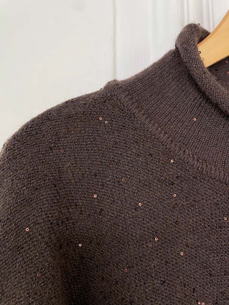 Malissa J Sequin Roll Neck Knit - Chocolate