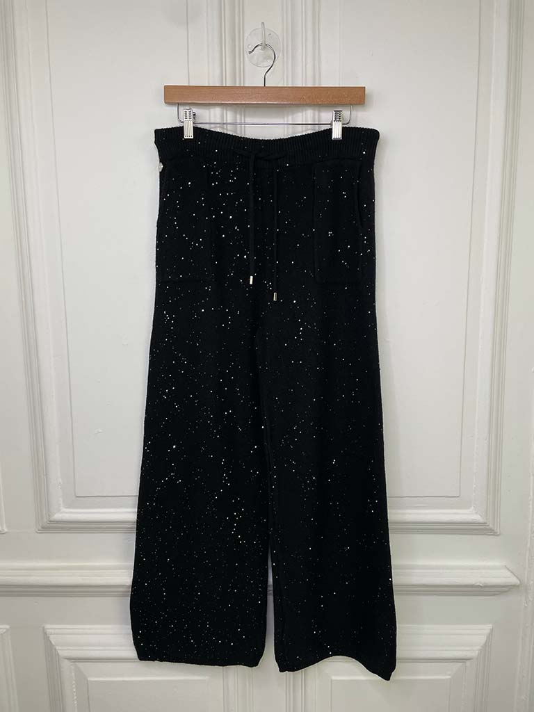 Malissa J Knitted Sequin Palazzo Trousers - Black