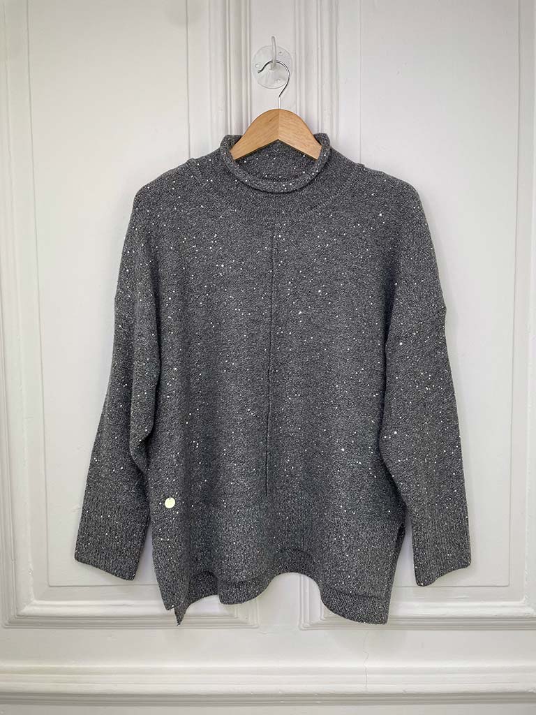 Malissa J Sequin Roll Neck Knit - Pewter