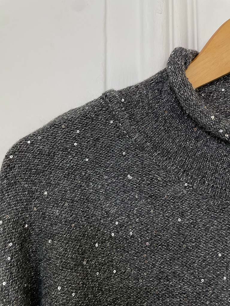 Malissa J Sequin Roll Neck Knit - Pewter