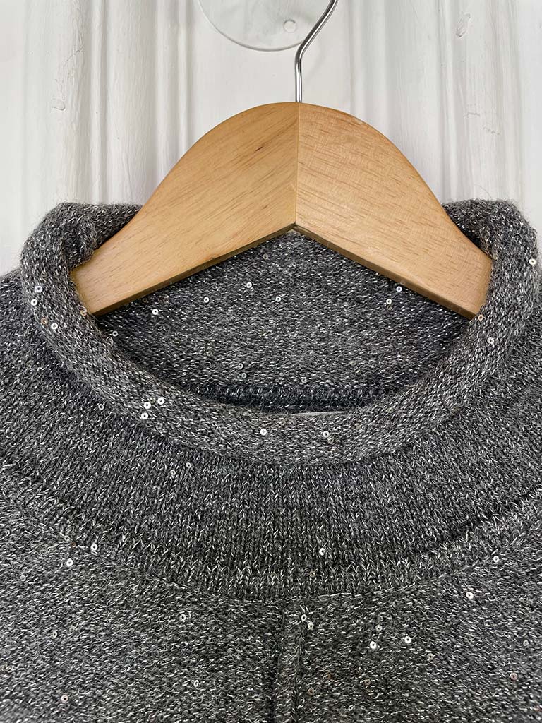 Malissa J Sequin Roll Neck Knit - Pewter