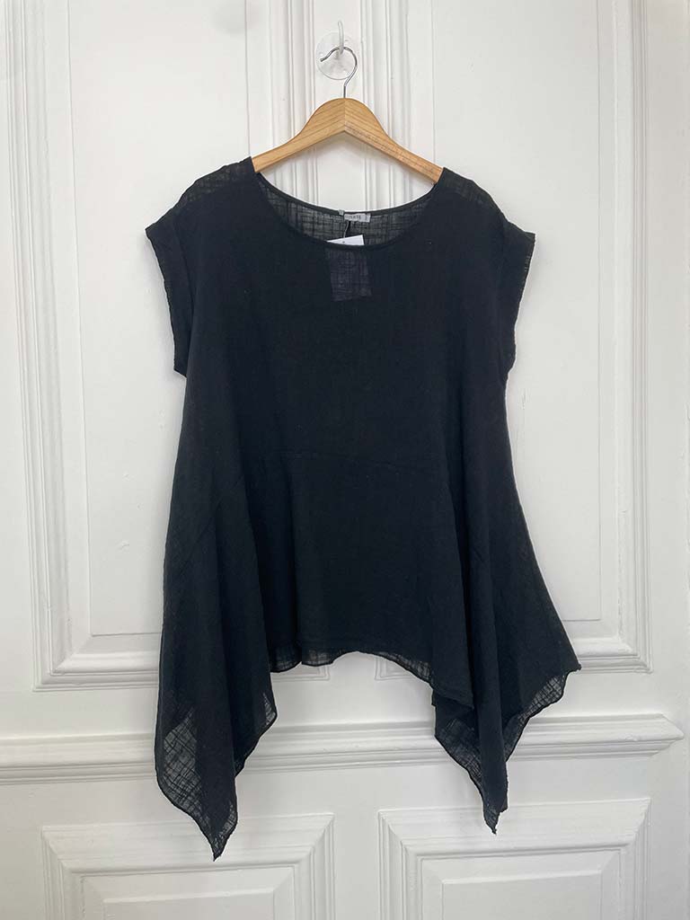Vintage Cotton Handkerchief Top - Black