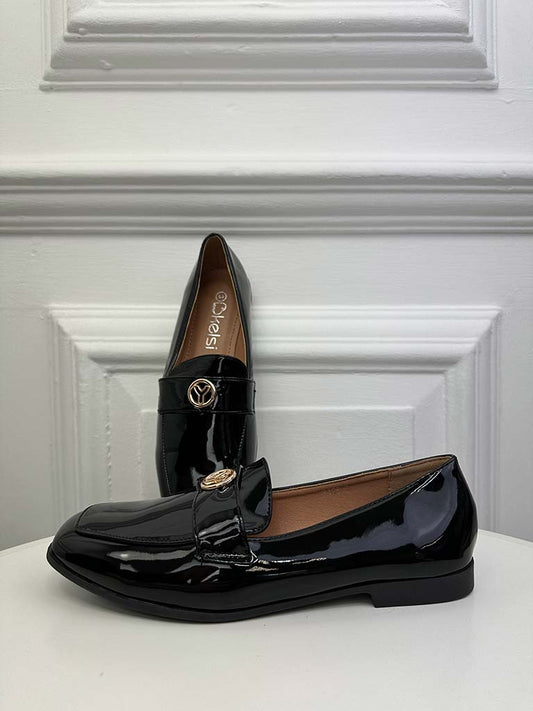 Squared Toe Patent Loafers - Black