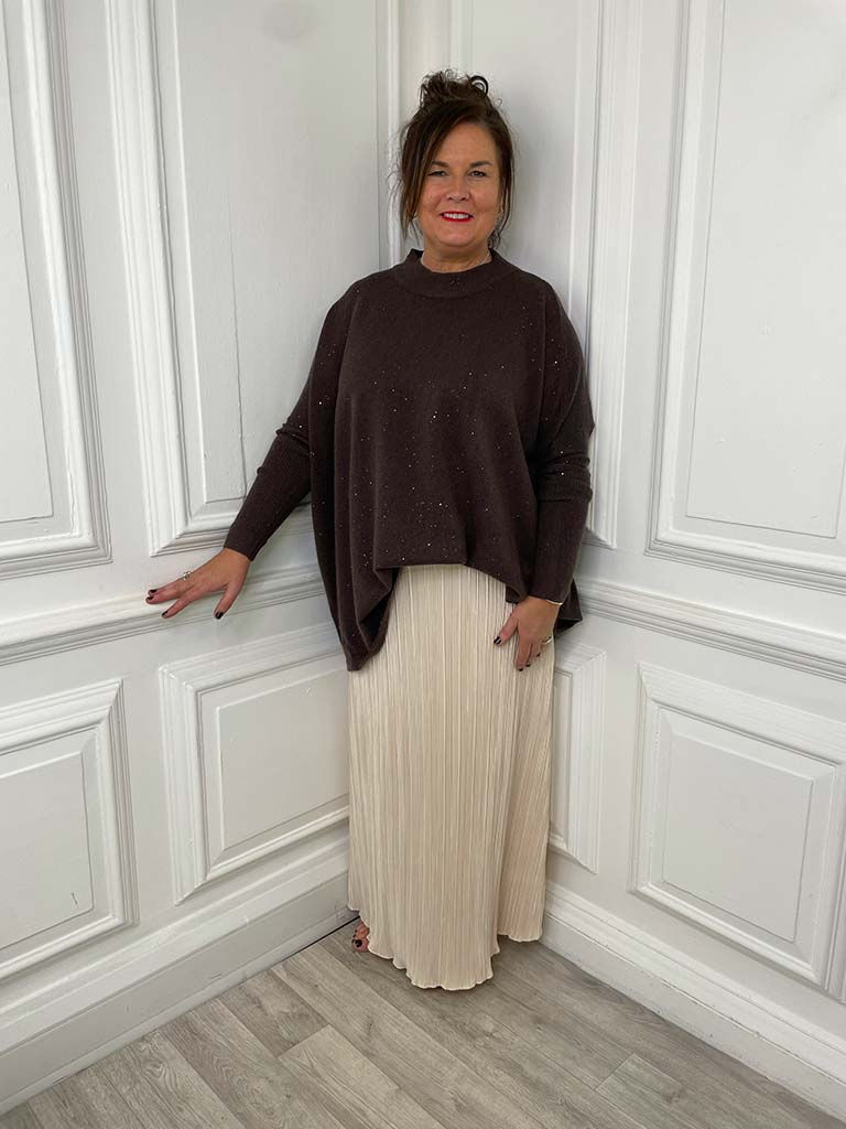 Silk Feel Pleated Skirt - Champagne