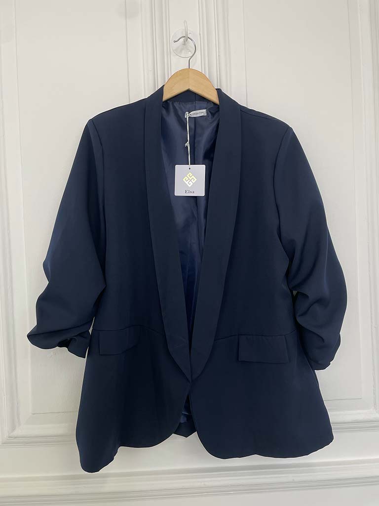 Ruched Sleeve Blazer Curve - Navy