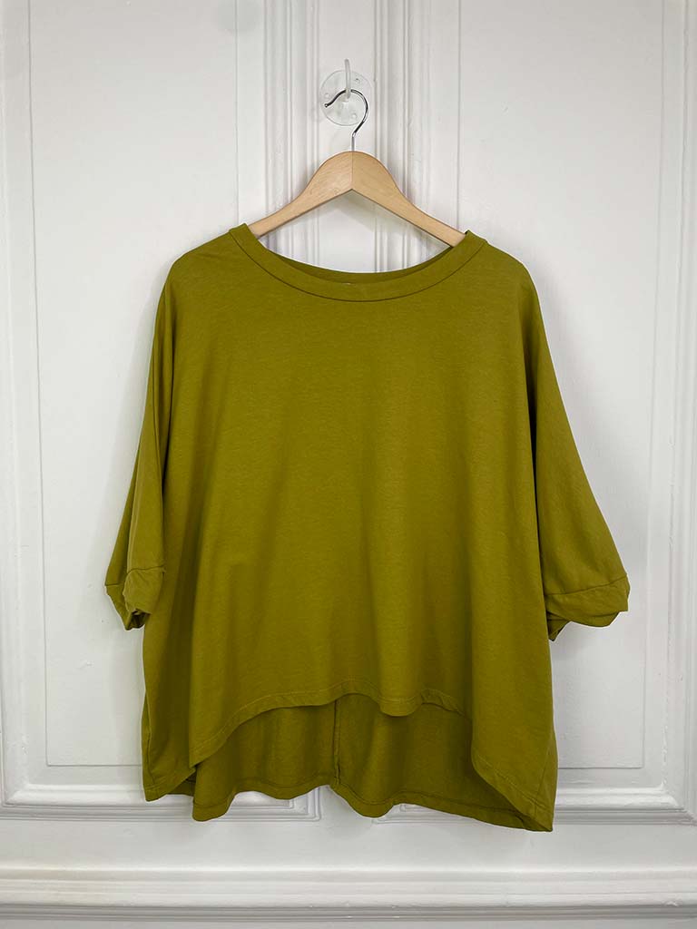 Basic Twist Sleeve Dipped Back Top - Avocado