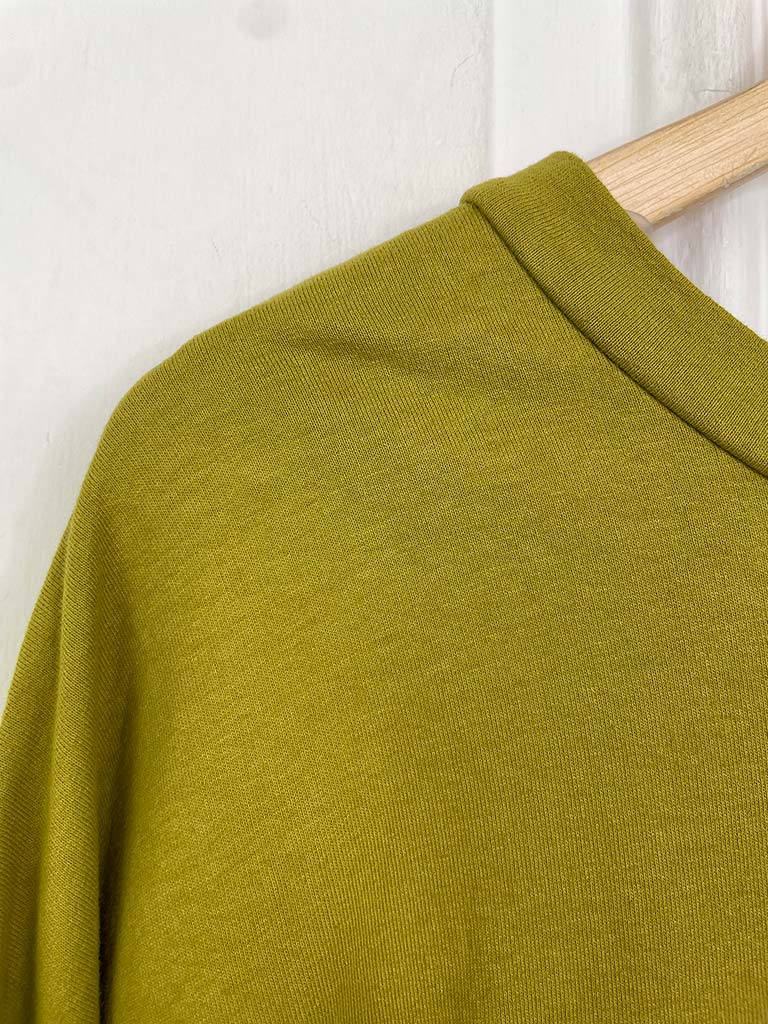 Basic Twist Sleeve Dipped Back Top - Avocado