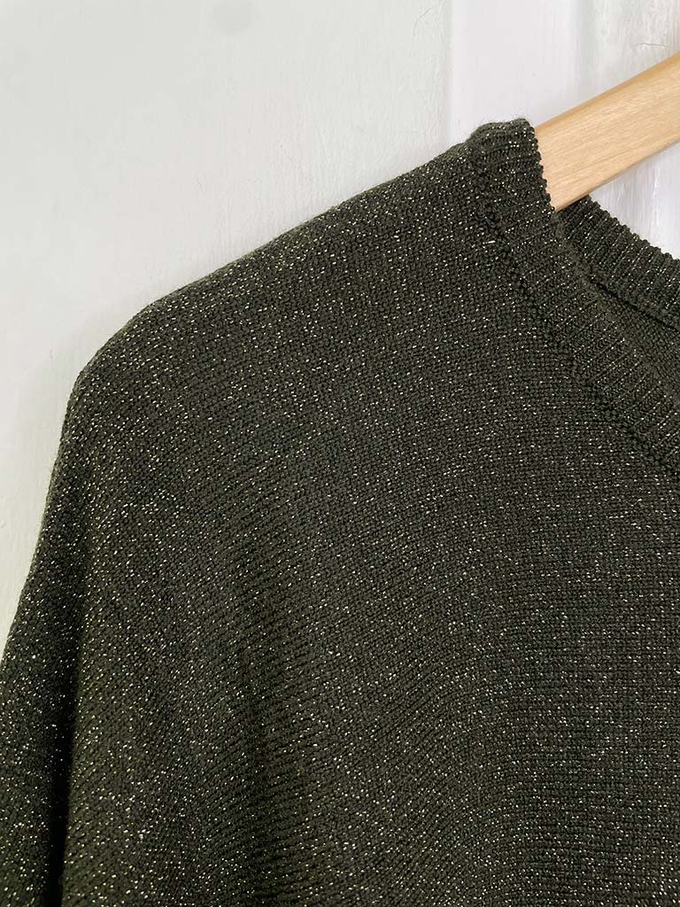 Luxe Glitter Thread Knit - Khaki & Gold