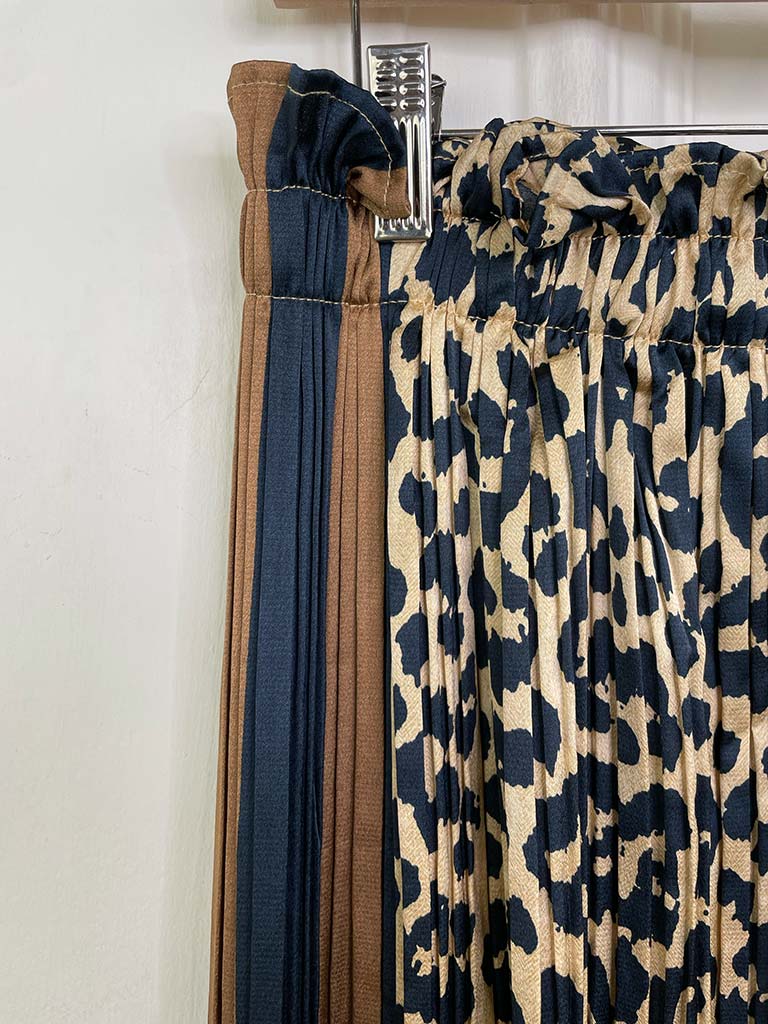 Animal Print Shirt & Pleated Palazzo Co-ord - Dark Toffee & Navy