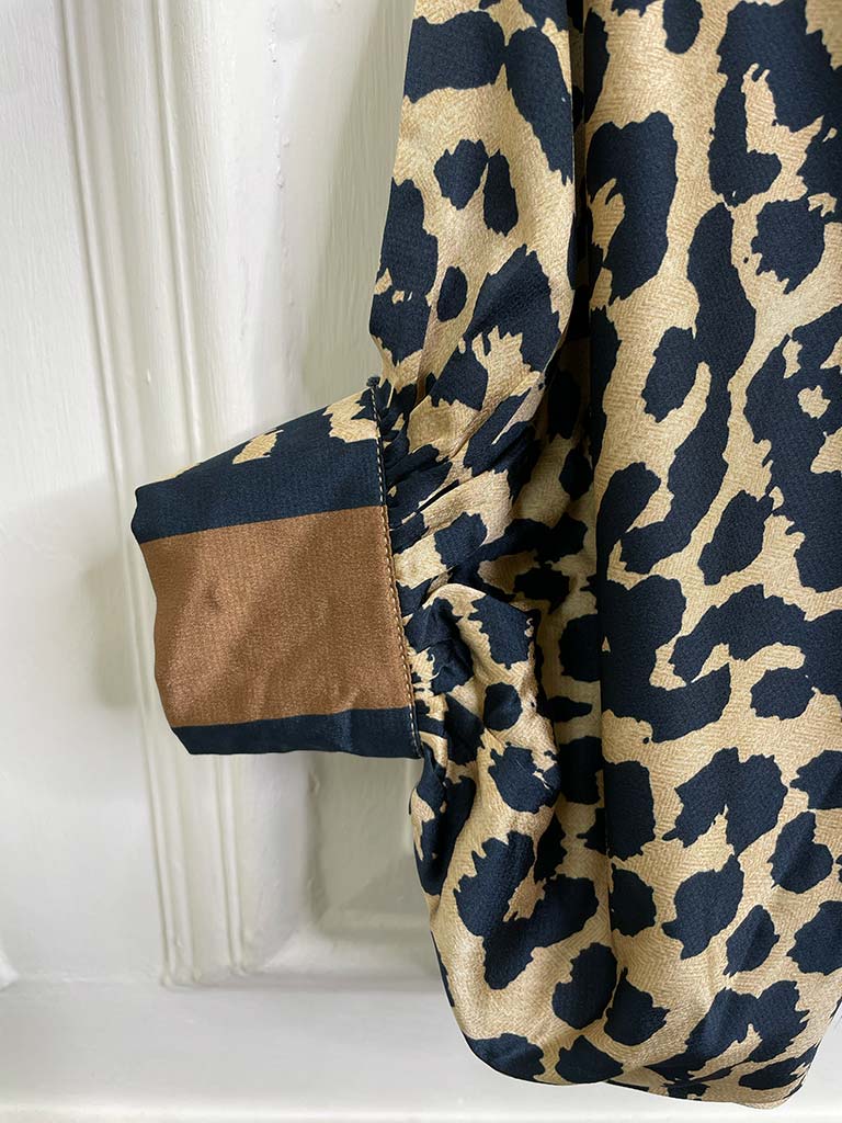 Animal Print Shirt & Pleated Palazzo Co-ord - Dark Toffee & Navy