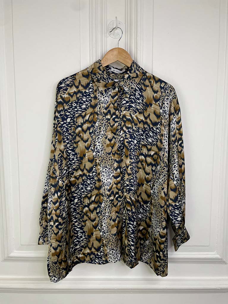 Tawny Print Silk Feel Shirt - Navy & Sand