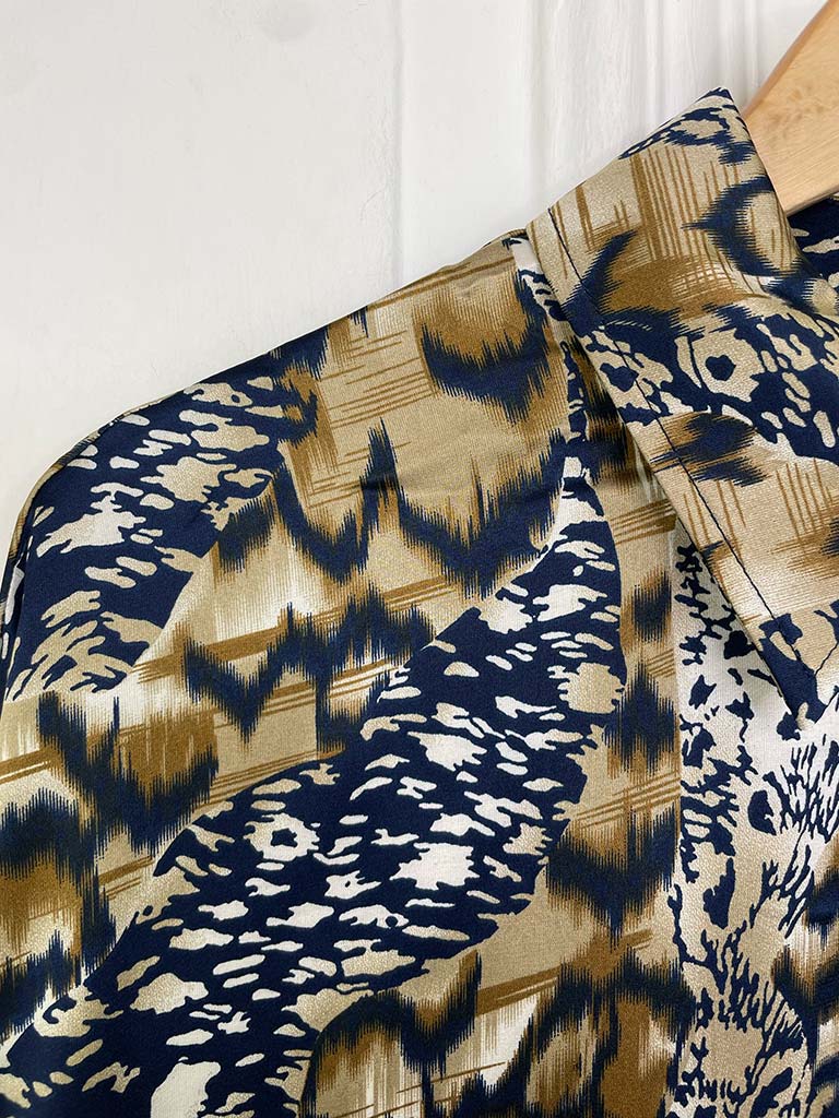 Tawny Print Silk Feel Shirt - Navy & Sand