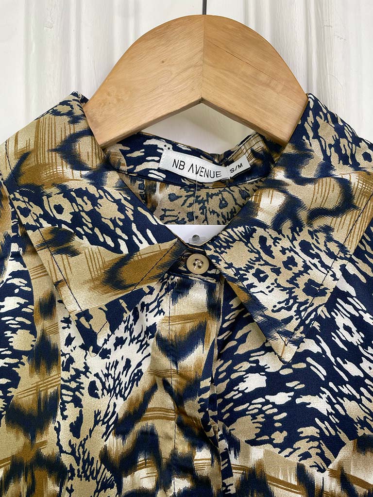 Tawny Print Silk Feel Shirt - Navy & Sand