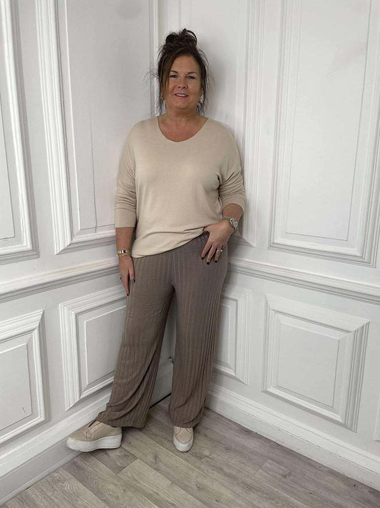 Striped Knitted Trousers - Mocha