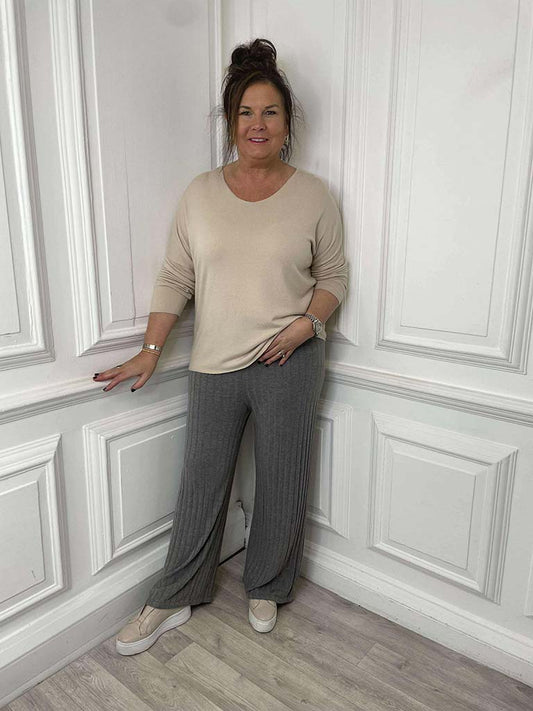 Striped Knitted Trousers - Grey