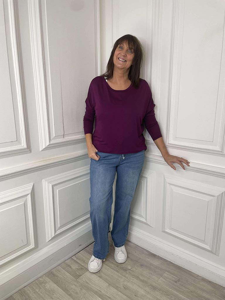 Basic Long Sleeve Jersey Top - Plum