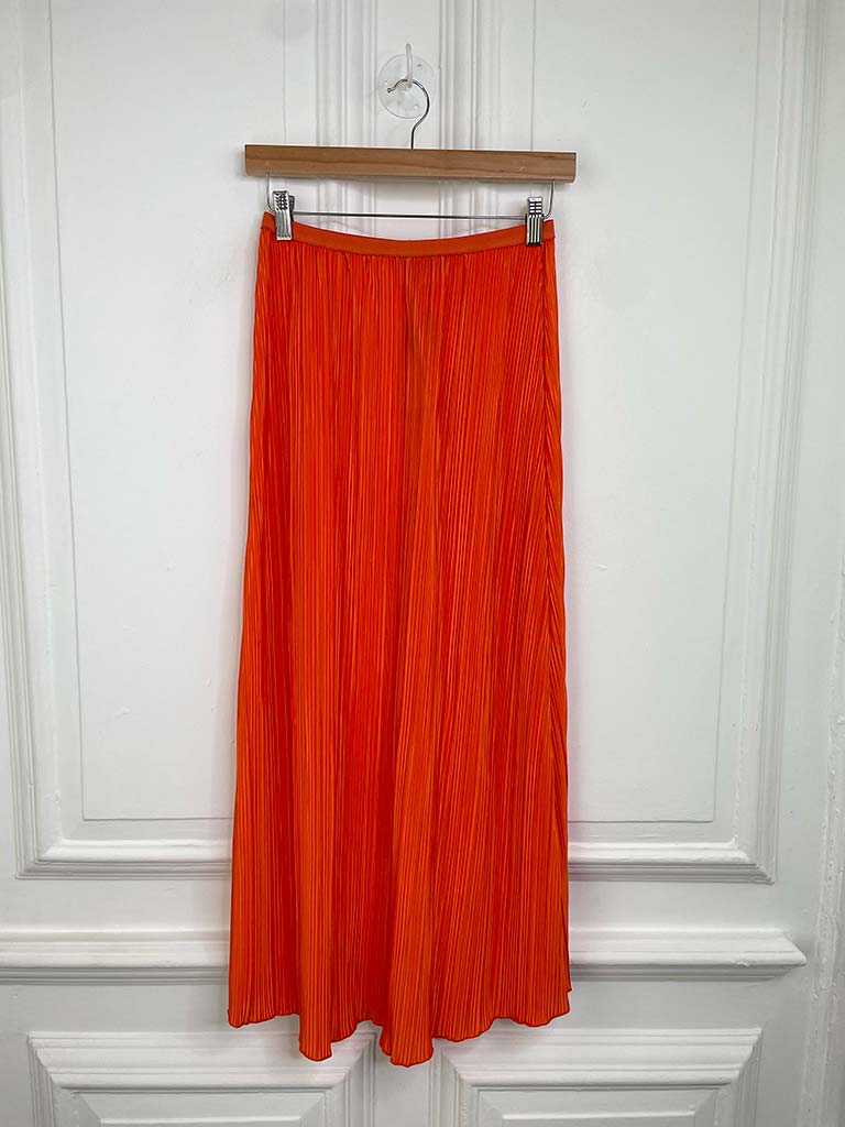 Silk Feel Pleated Skirt - Tangerine