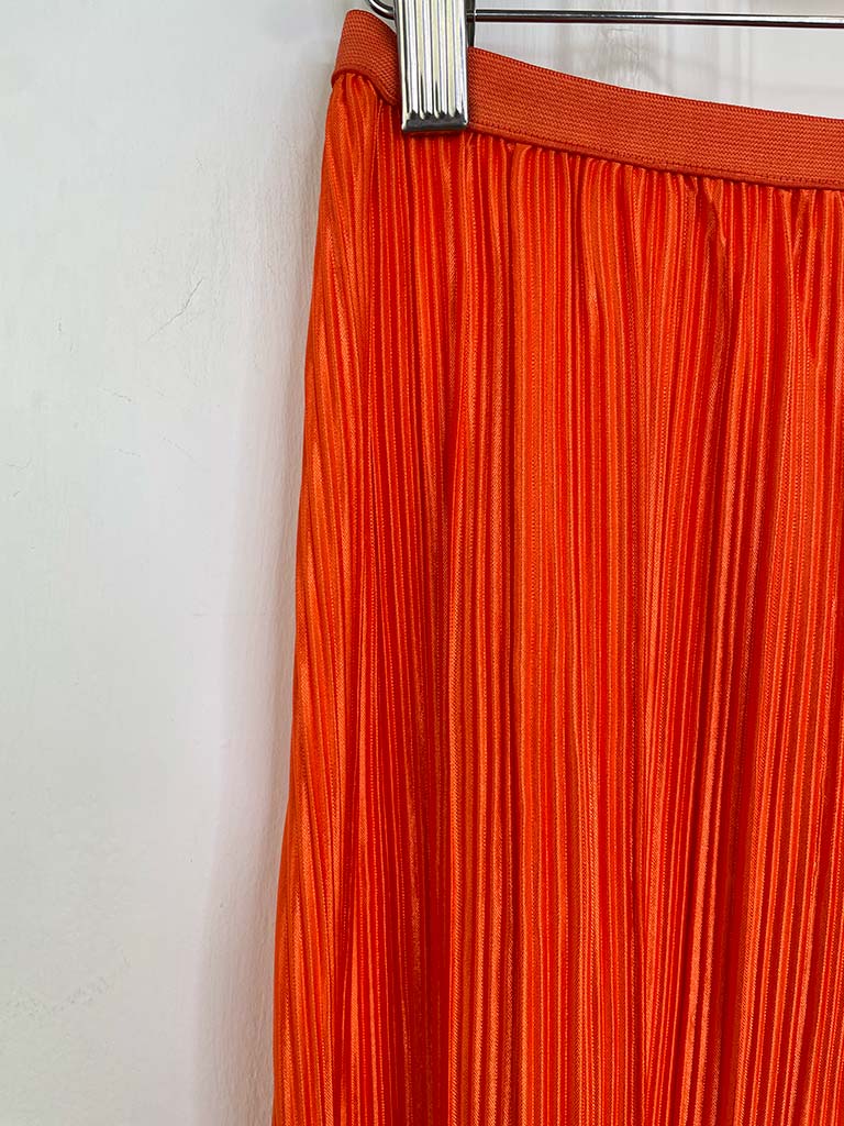 Silk Feel Pleated Skirt - Tangerine