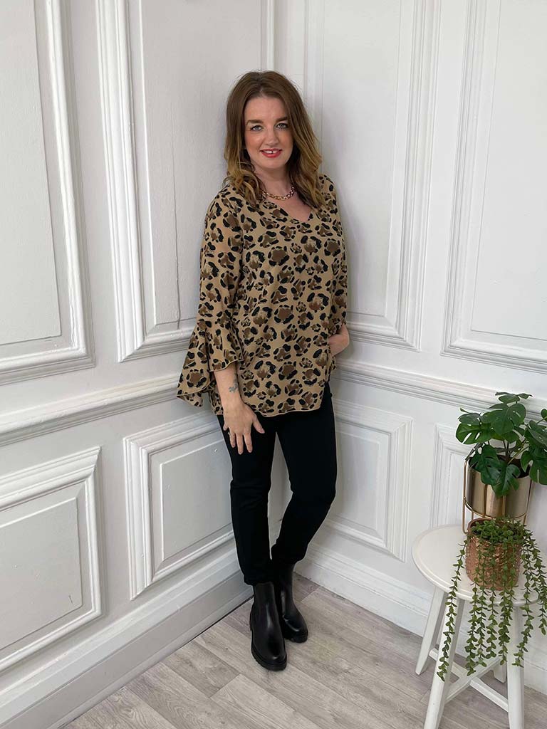 Malissa J Leopard Bell Sleeve Top - Camel