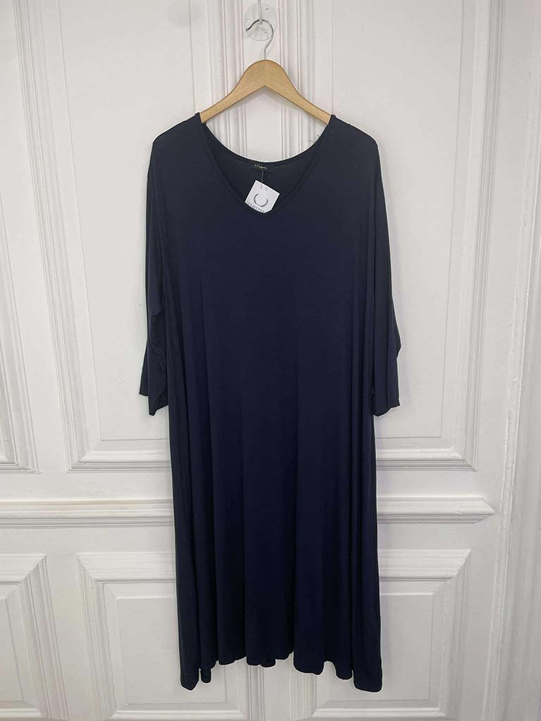 V-Neck Jersey Dress - Navy