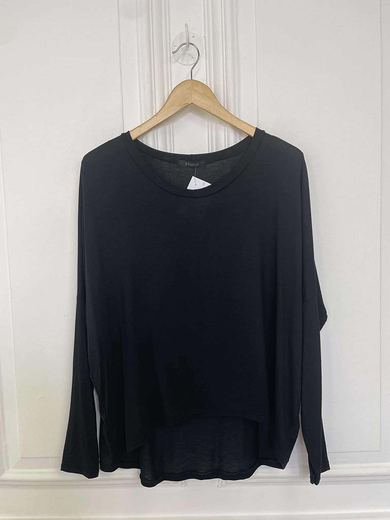 Basic Long Sleeve Jersey Top - Black