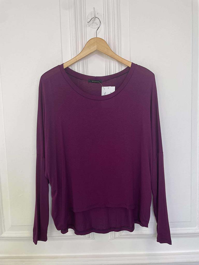 Basic Long Sleeve Jersey Top - Plum